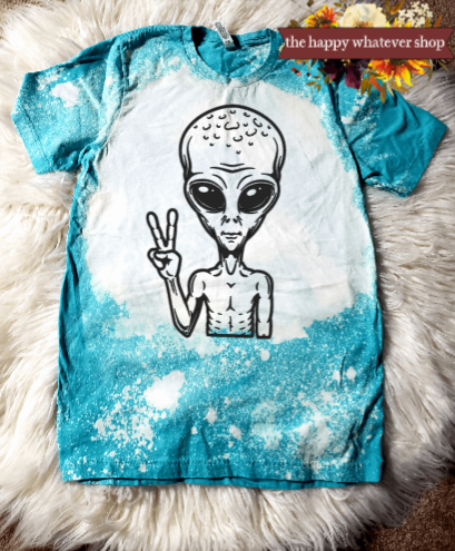 Alien Teal Bleached Dye Bella Canvas Tee Shirt