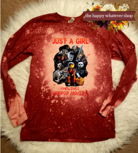 Just a girl who loves serial killers bleach dyed long sleeve tee shirt