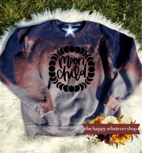 Bleached dye navy and gray sweatshirt Moon Child