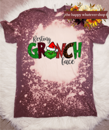 Resting Grinch face bleached dyed bella canvas tee shirt